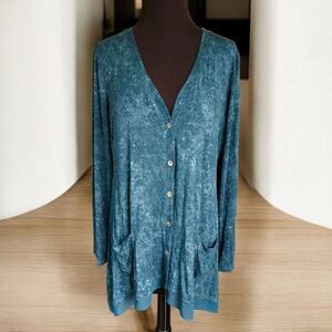Logo Lori Goldstein Marbled Green Asymmetric Open Front Cardigan Size S